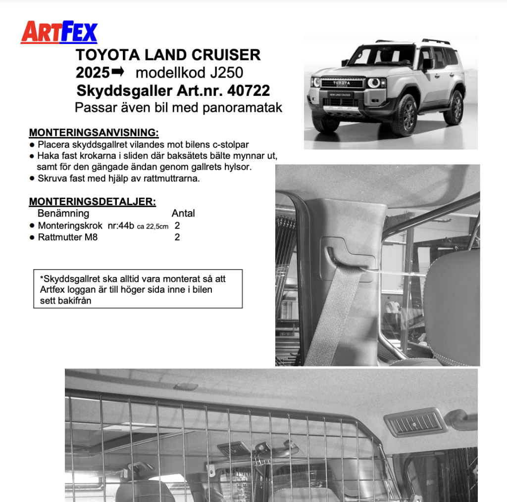 Artfex skyddsgaller 40722 Toyota Land Cruiser